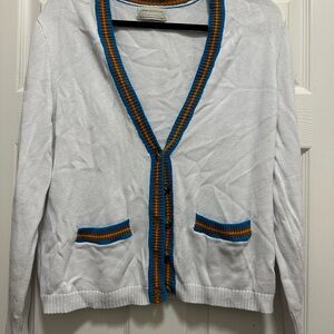Urban Outfitters White Cardigan with Blue and Orange Trim
